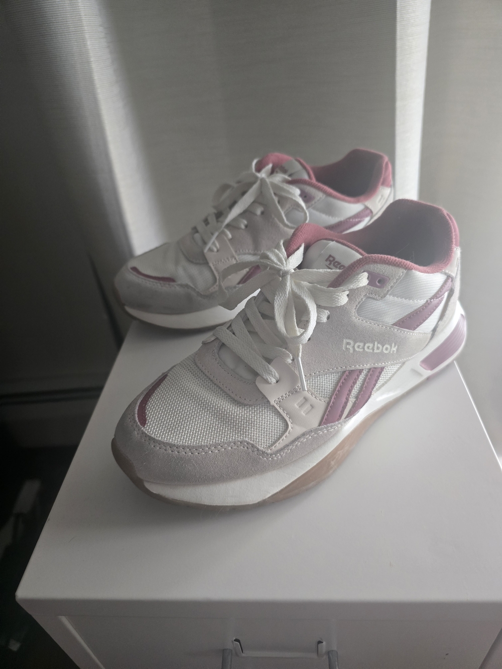 Reebok Women's White and Pink Retro-Style Sneakers